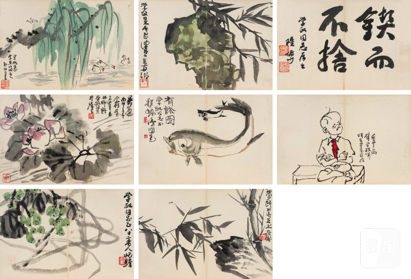 陆俨少 1909-1993、程十发 1921-2007、朱屺瞻 1892-1996等  书画八开册 - 图2